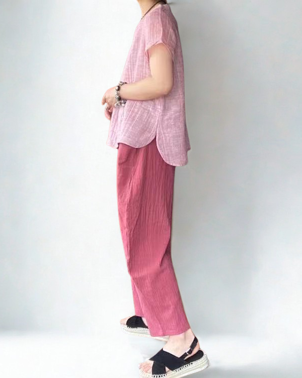 Cotton Linen Harem Pants in Dark Pink