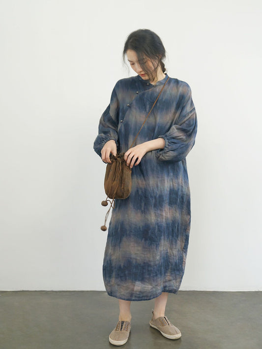 Abstract Blue Cheongsam Cocoon Dress
