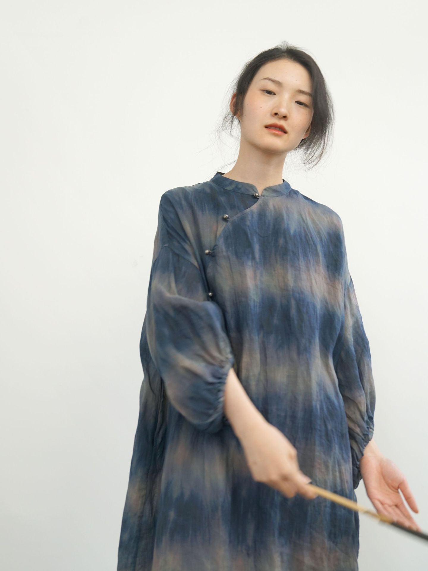 Abstract Blue Cheongsam Cocoon Dress