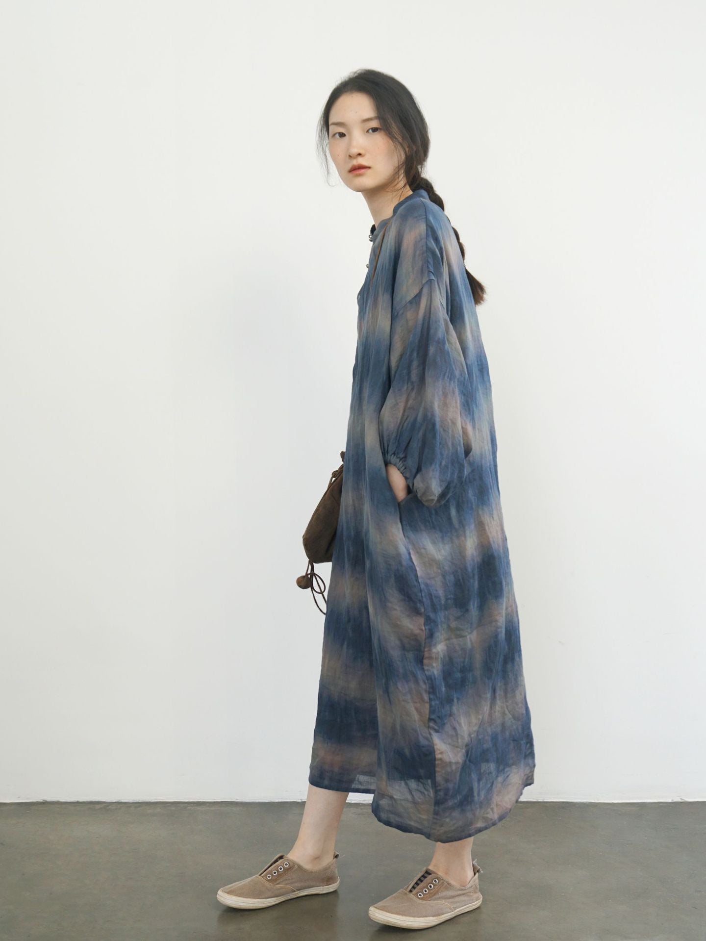 Abstract Blue Cheongsam Cocoon Dress