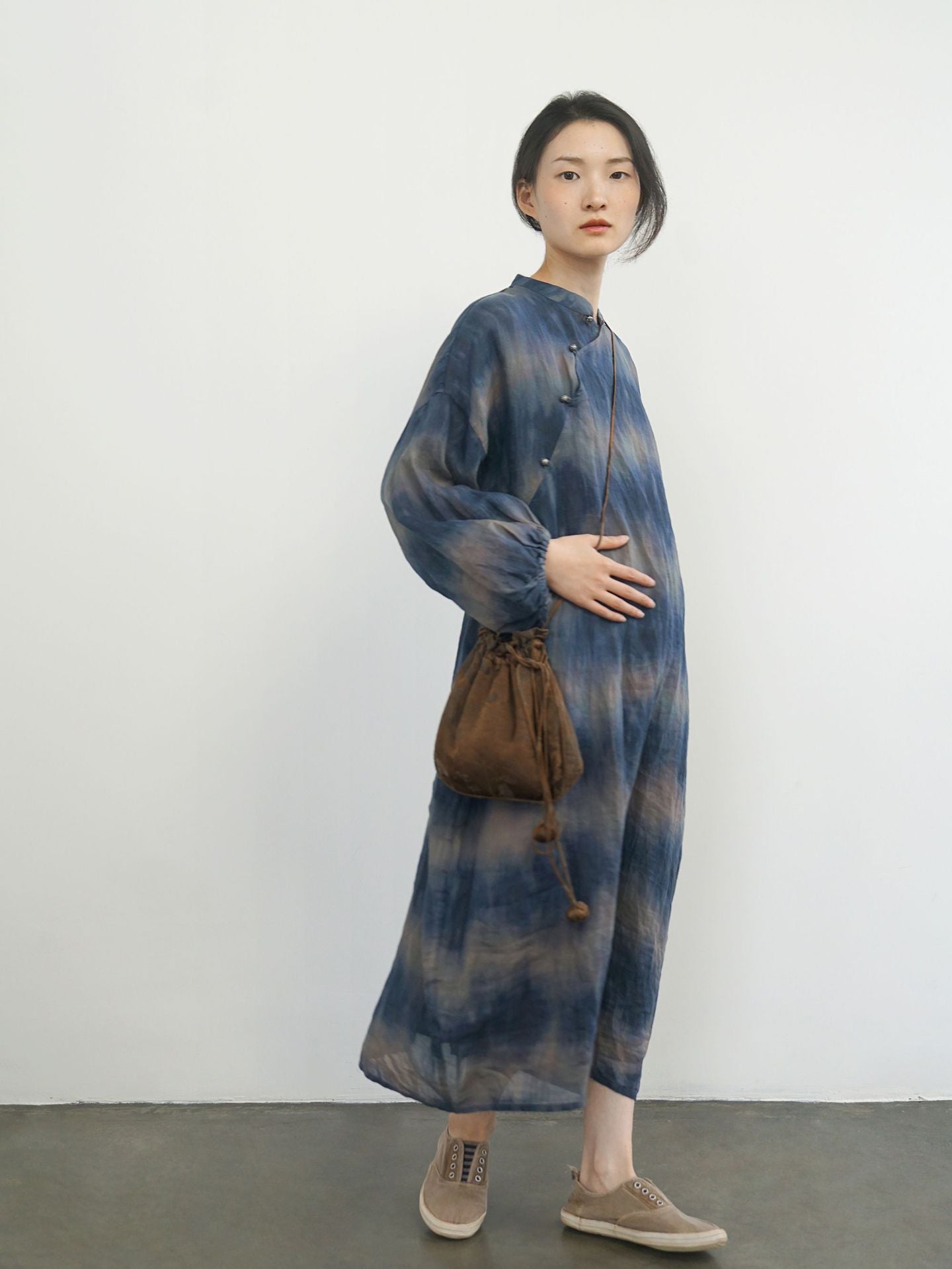 Abstract Blue Cheongsam Cocoon Dress