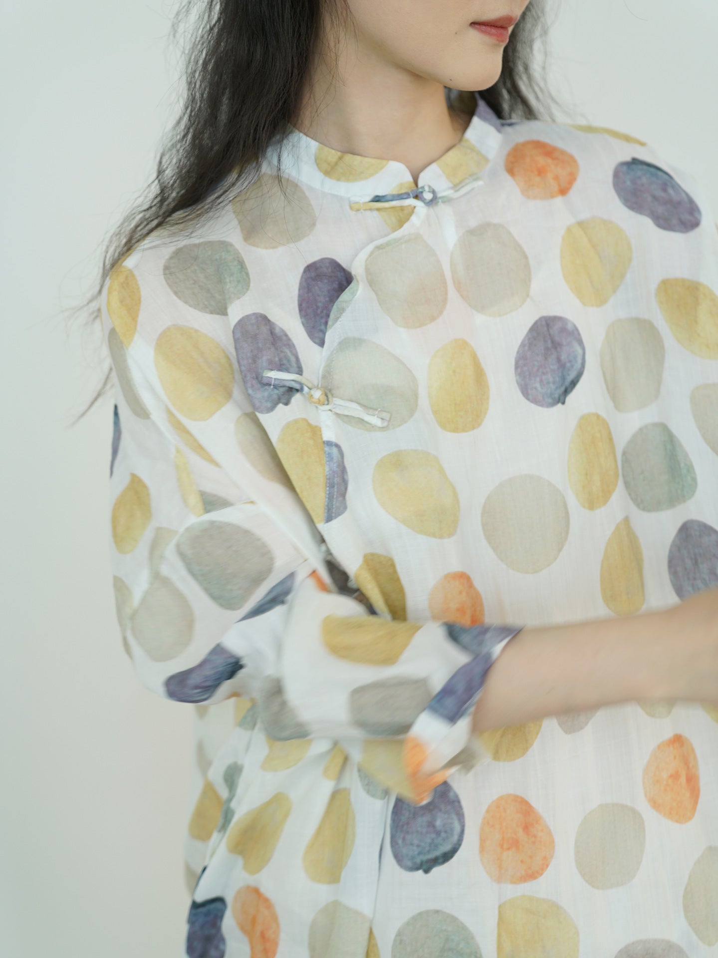 Autumn Polka Dot Cheongsam Cocoon Dress