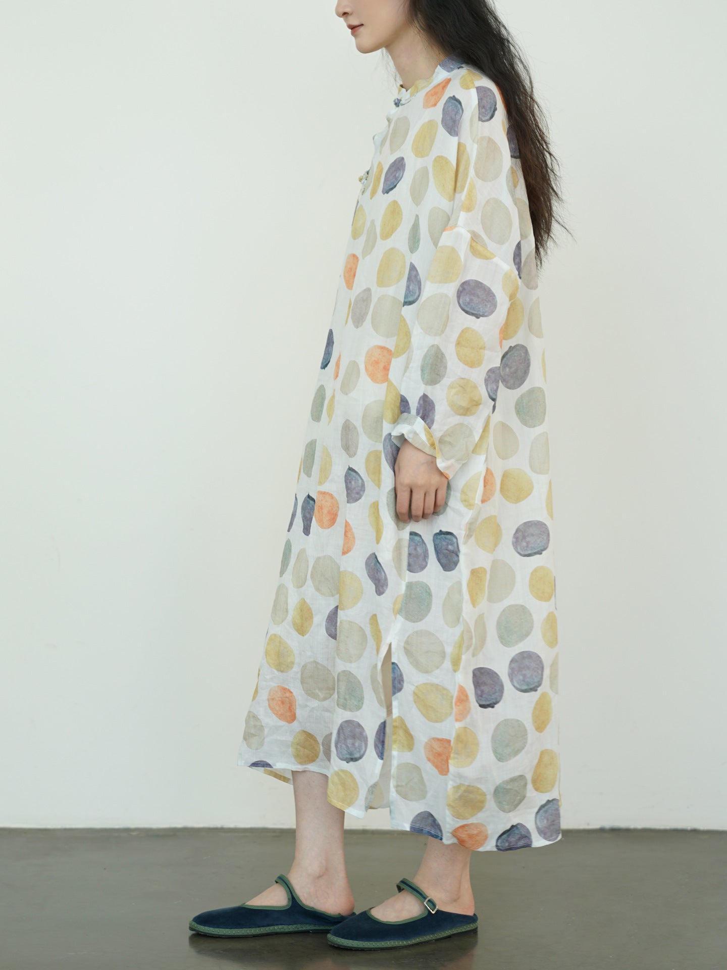 Autumn Polka Dot Cheongsam Cocoon Dress