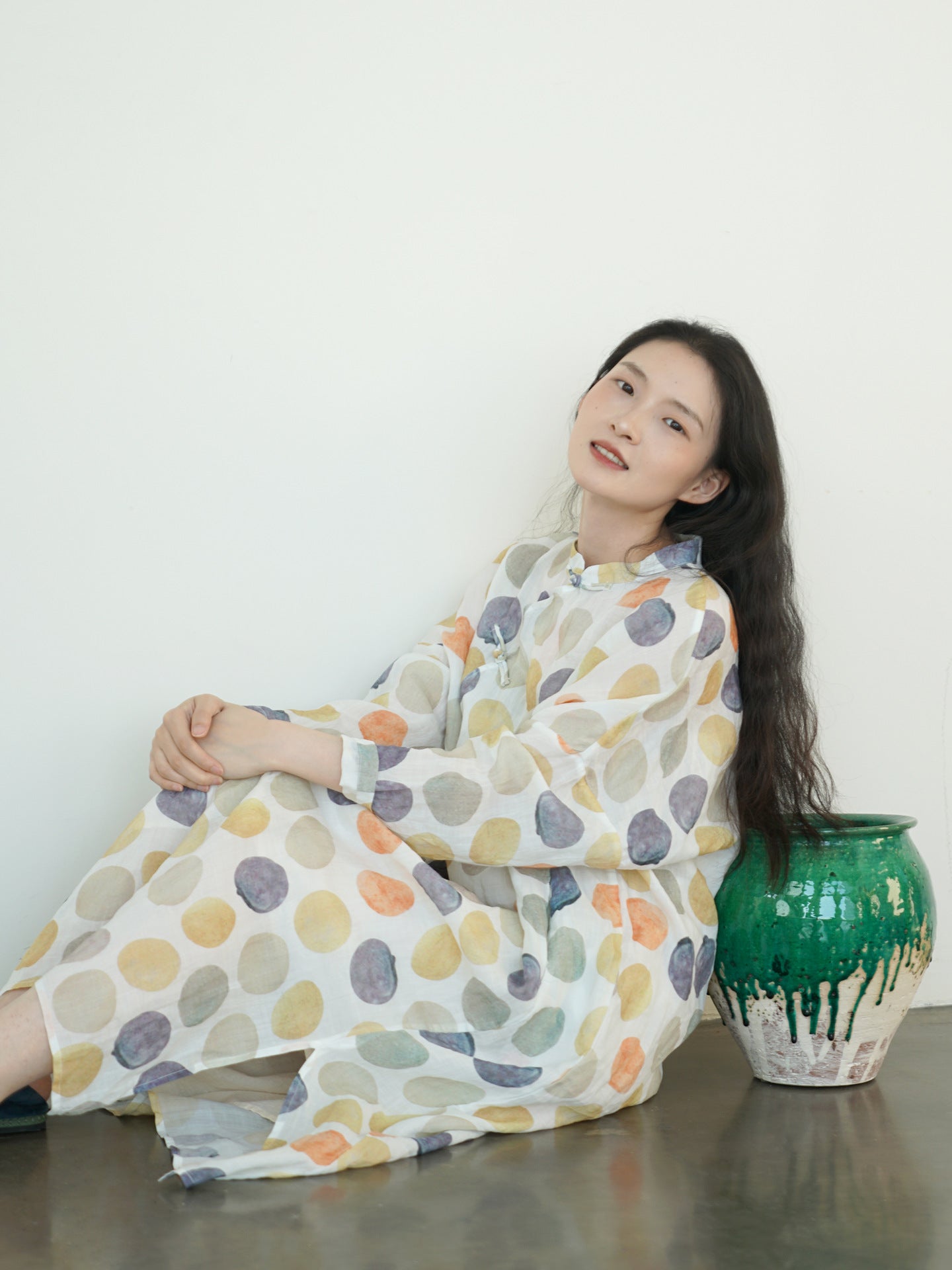 Autumn Polka Dot Cheongsam Cocoon Dress