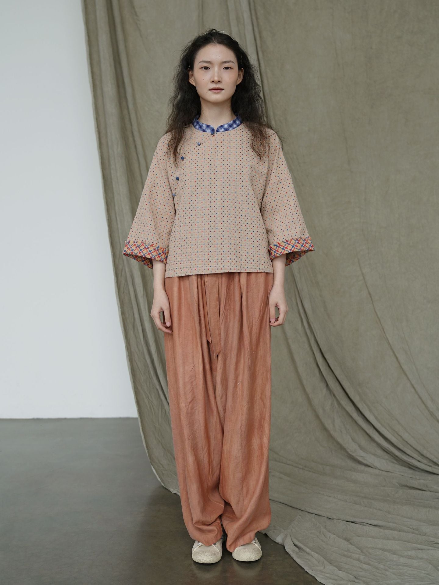 Beige Jacquard Cheongsam Top