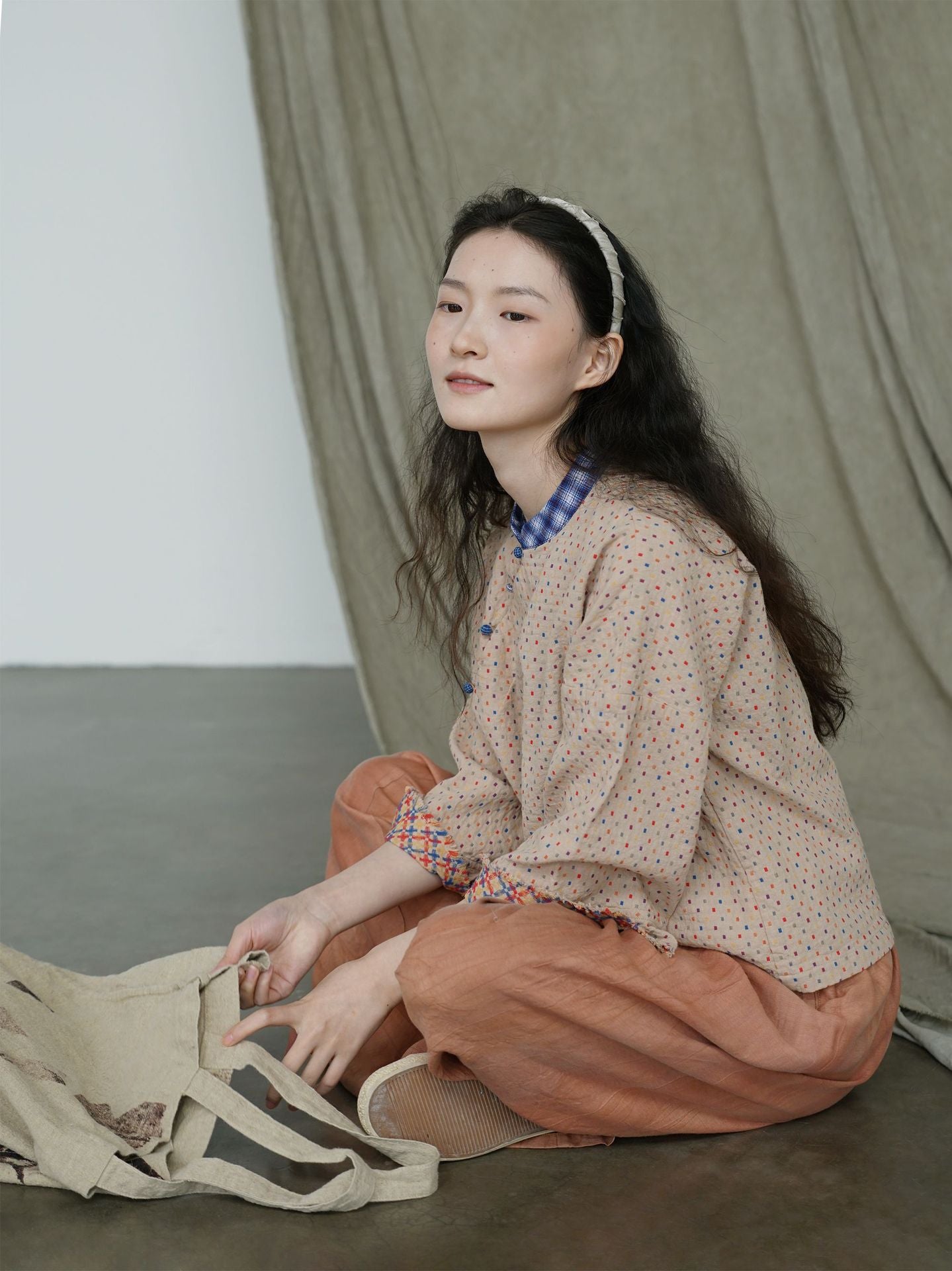 Beige Jacquard Cheongsam Top
