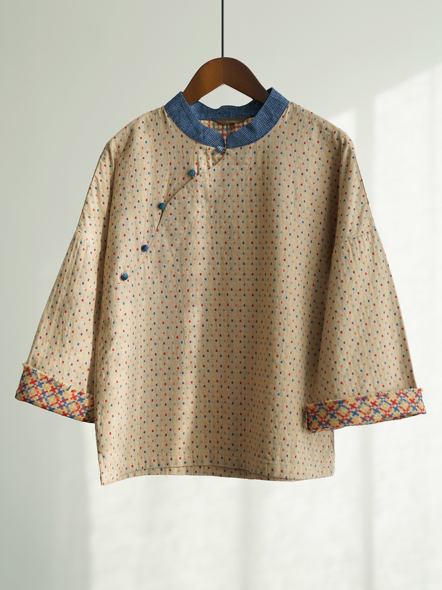 Beige Jacquard Cheongsam Top