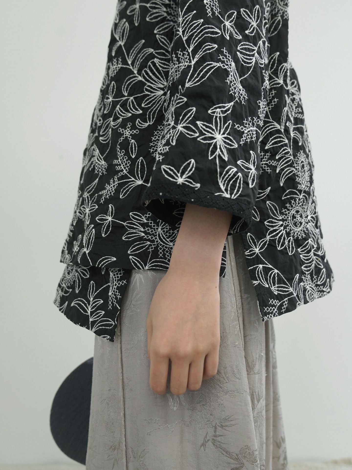 Black Embroidered top with Lace Collar