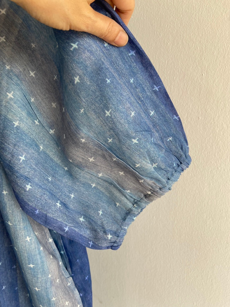 Blue Little Stars Cheongsam Cocoon Dress