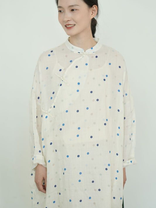 Blue Polka Dot Cheongsam Cocoon Dress