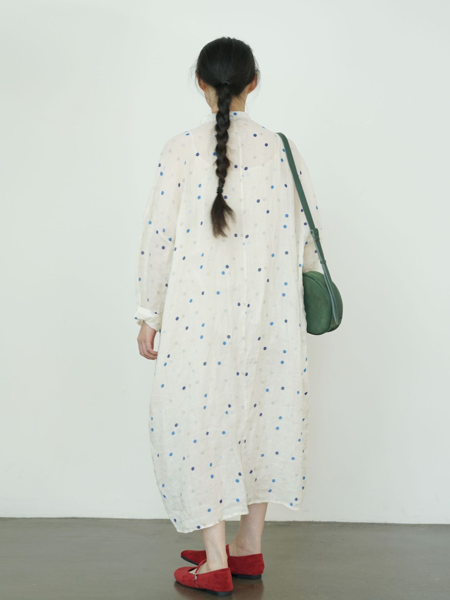 Blue Polka Dot Cheongsam Cocoon Dress