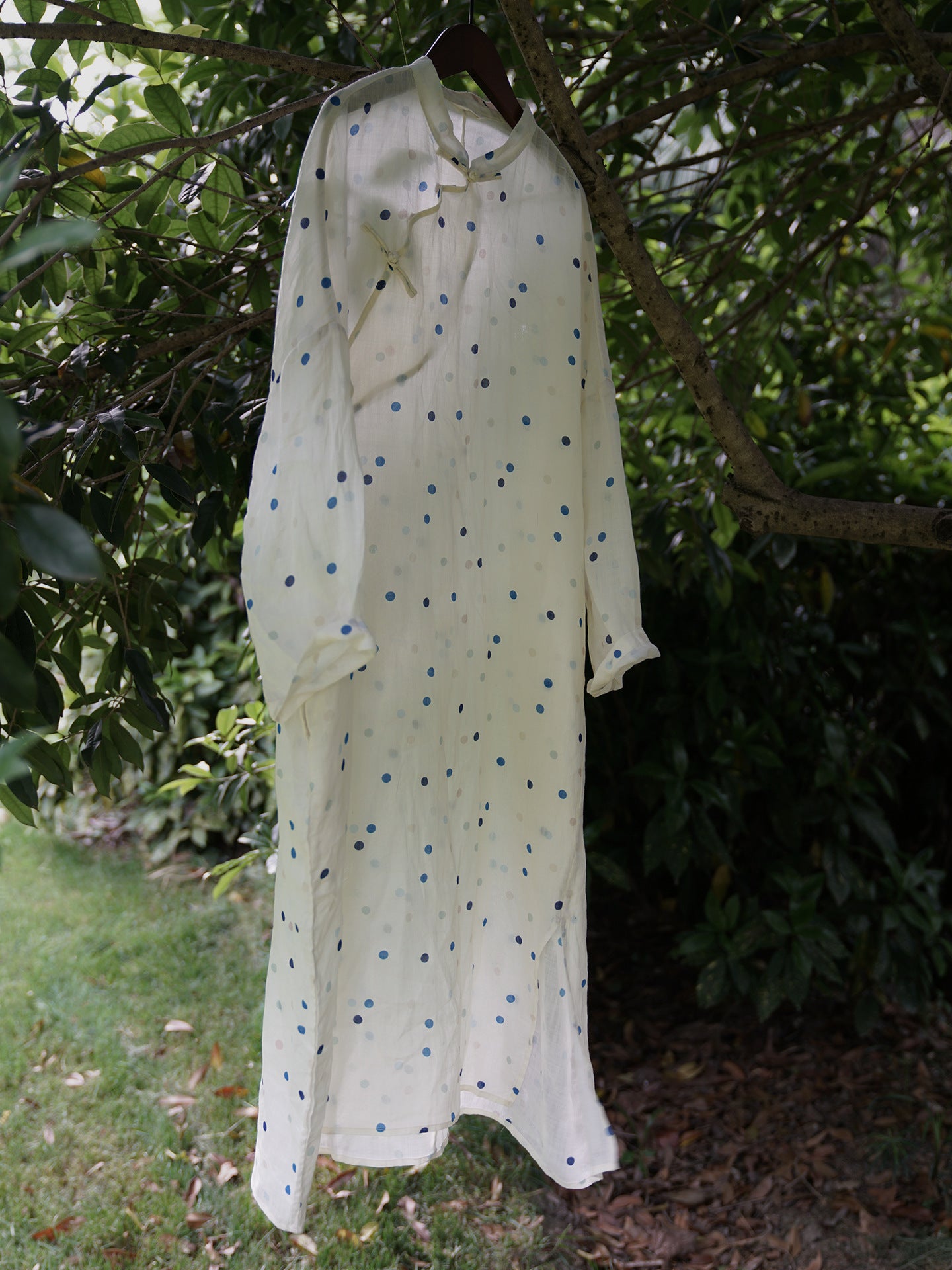 Blue Polka Dot Cheongsam Cocoon Dress
