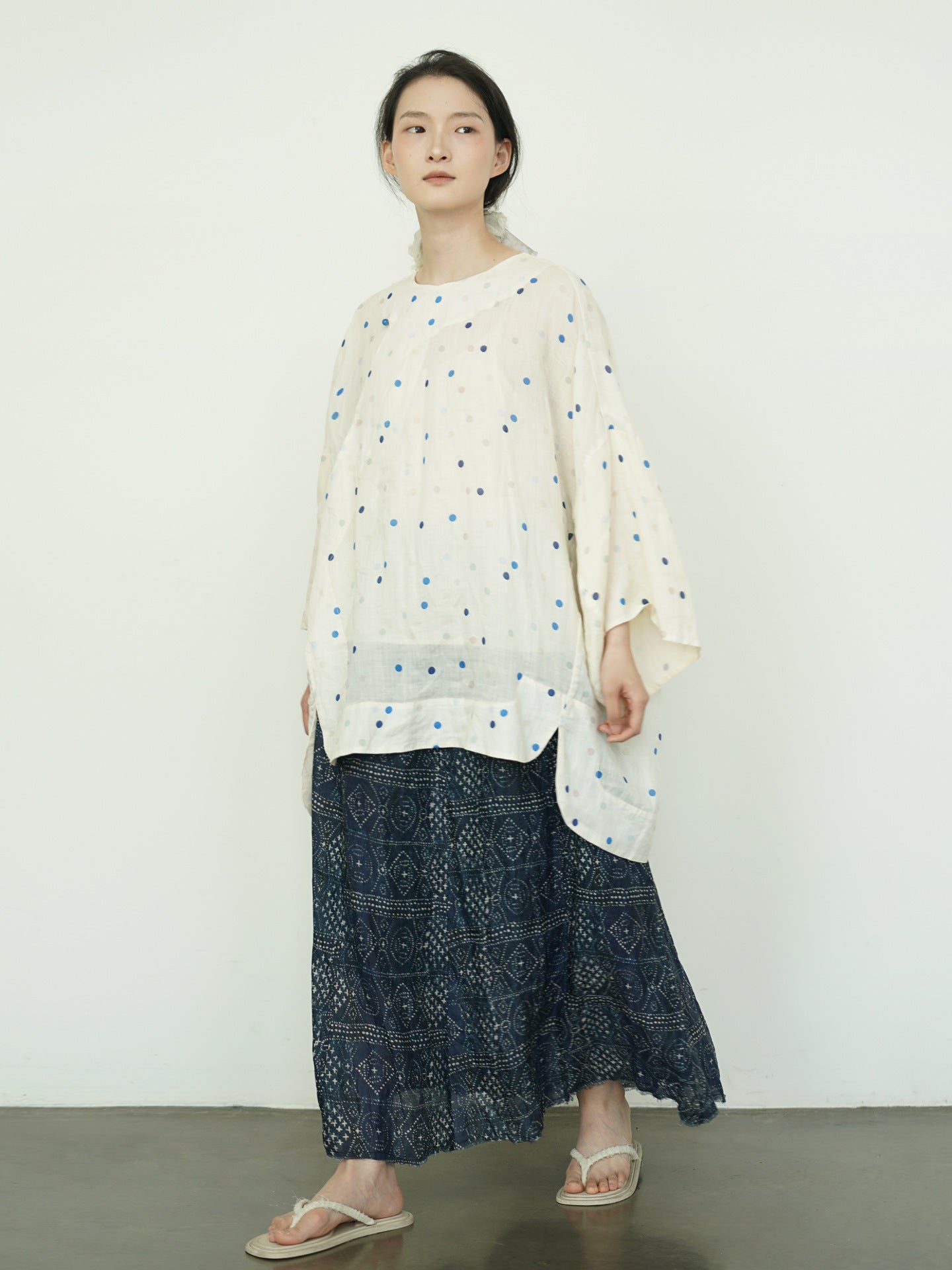 Blue Polka Dot Cheongsam Qipao Maxi Top