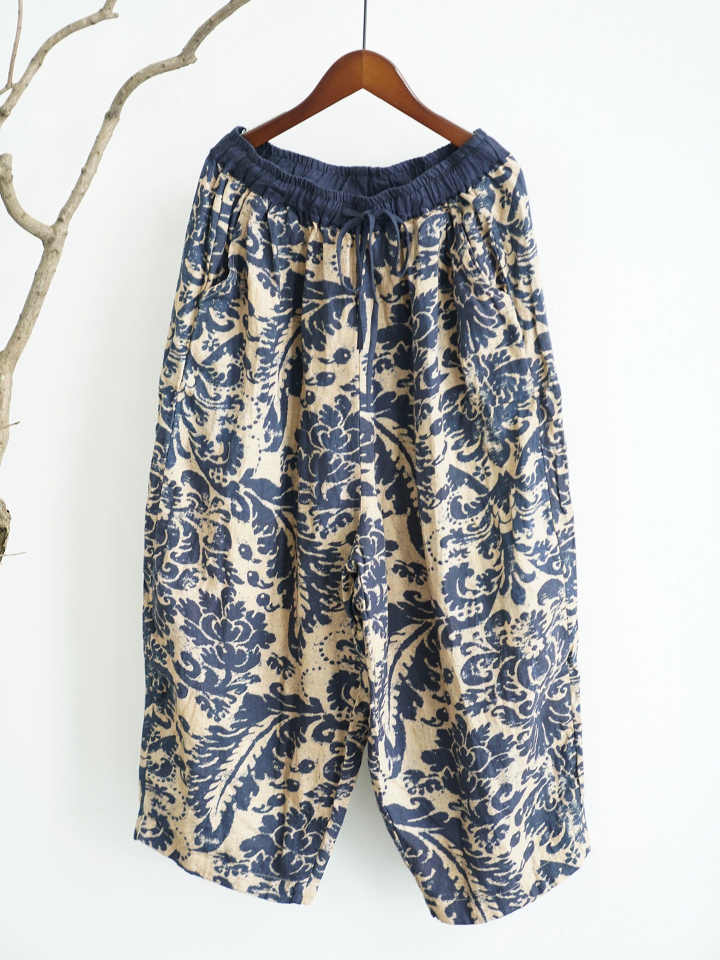 Blue Printed Linen Pants
