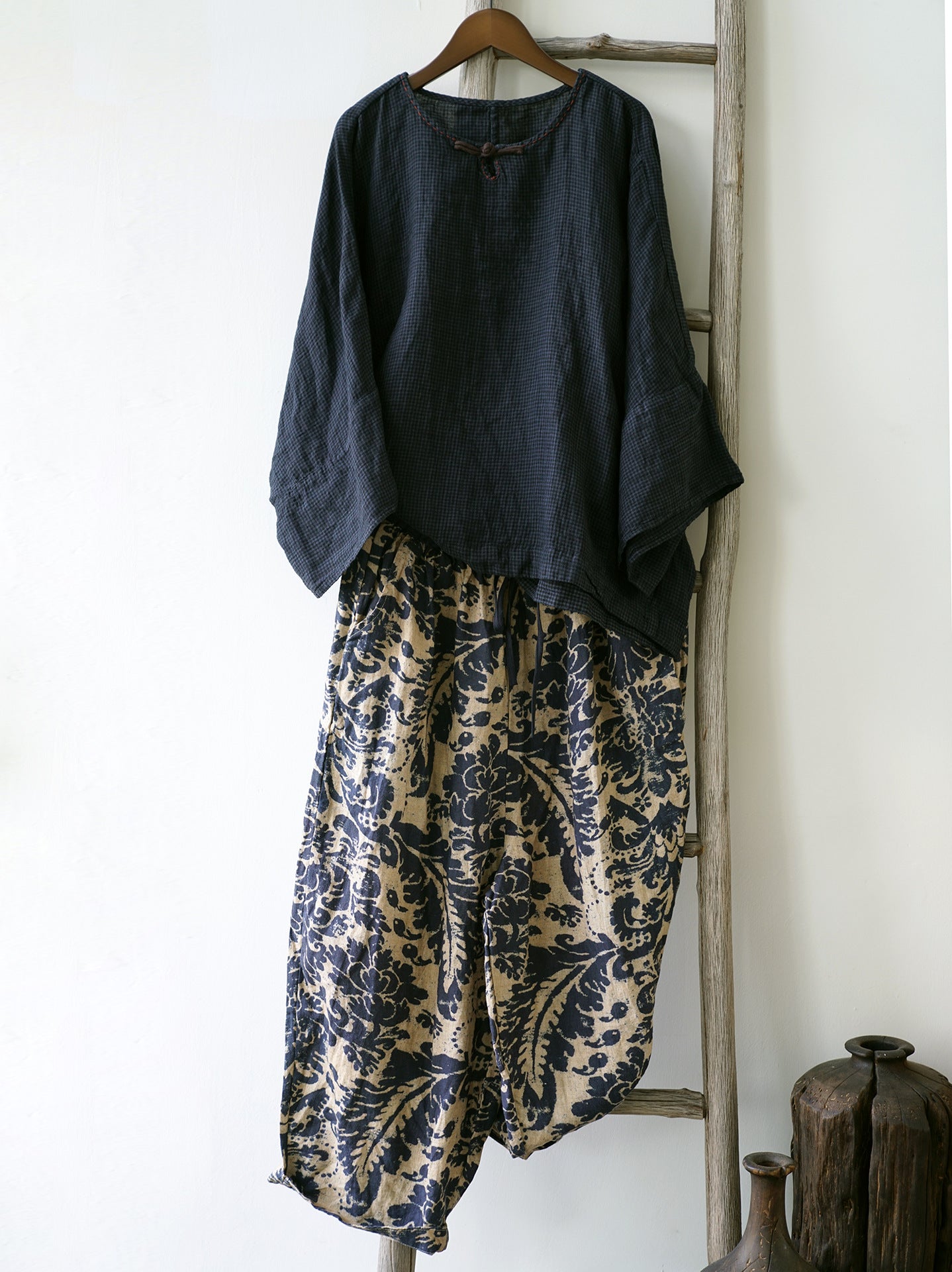 Blue Printed Linen Pants