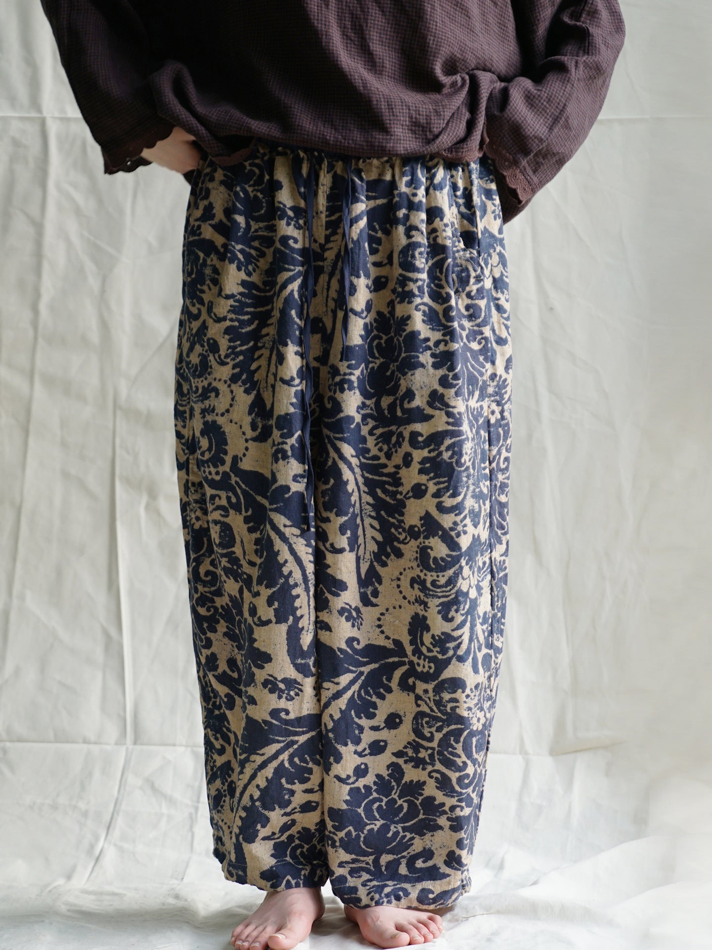 Blue Printed Linen Pants