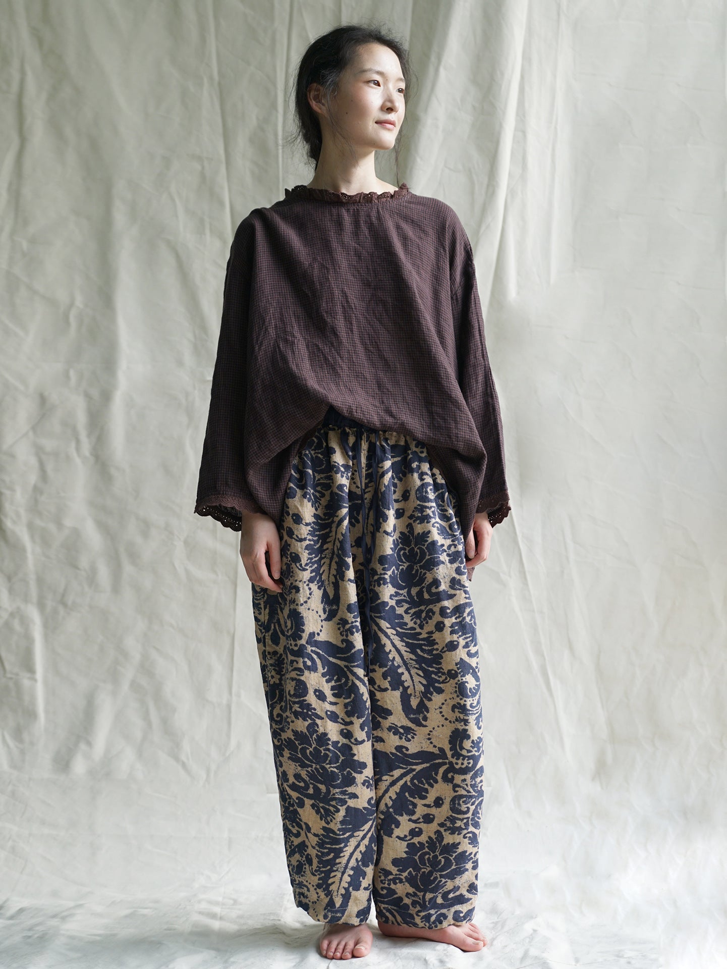 Blue Printed Linen Pants