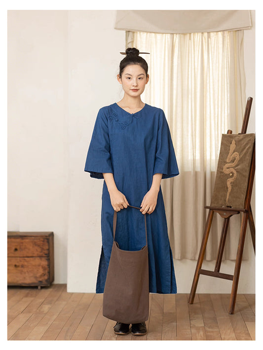 Butterfly Pankou Cheongsam Qipao Dress in Blue