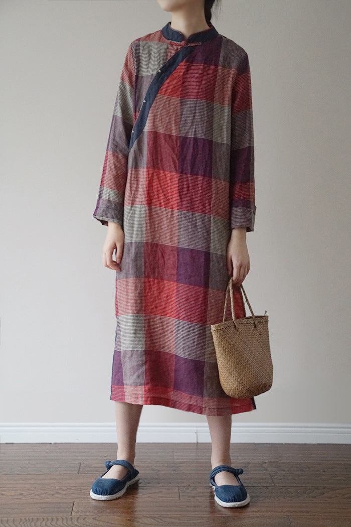 Checked Cheongsam Dress