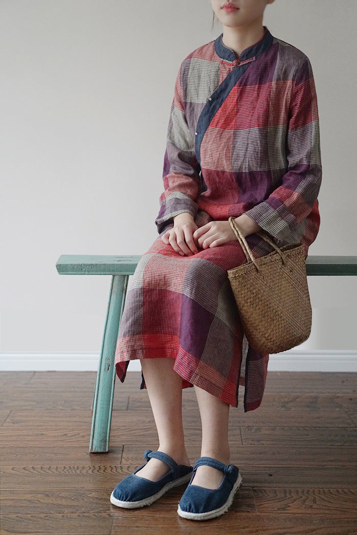 Checked Cheongsam Dress