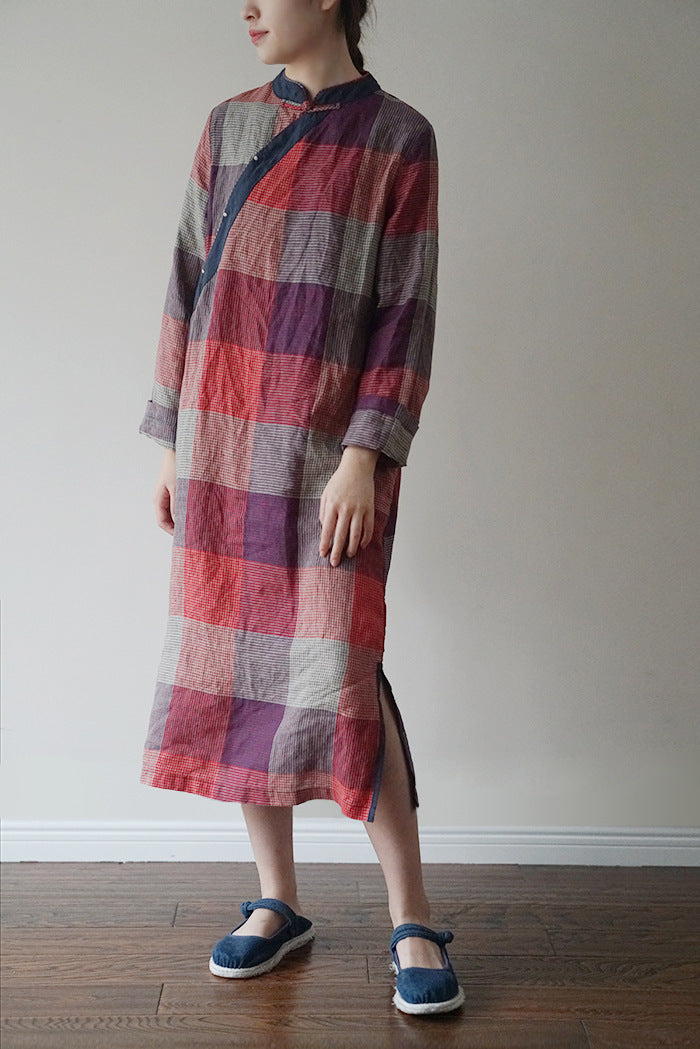 Checked Cheongsam Dress