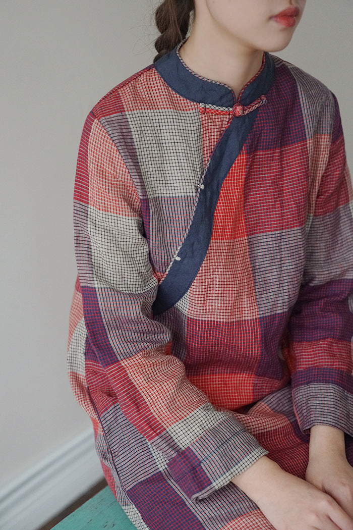 Checked Cheongsam Dress