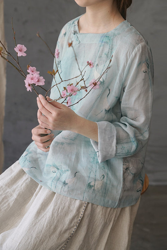 Crane Cheongsam Qipao Top