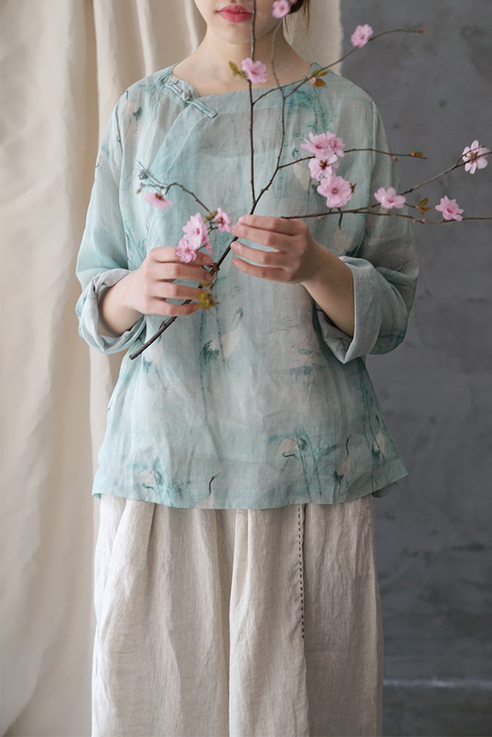 Crane Cheongsam Qipao Top