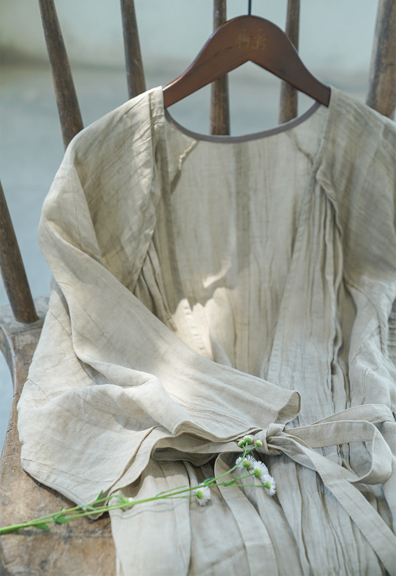 Crinkled Ramie Outer Coat in Light Brown