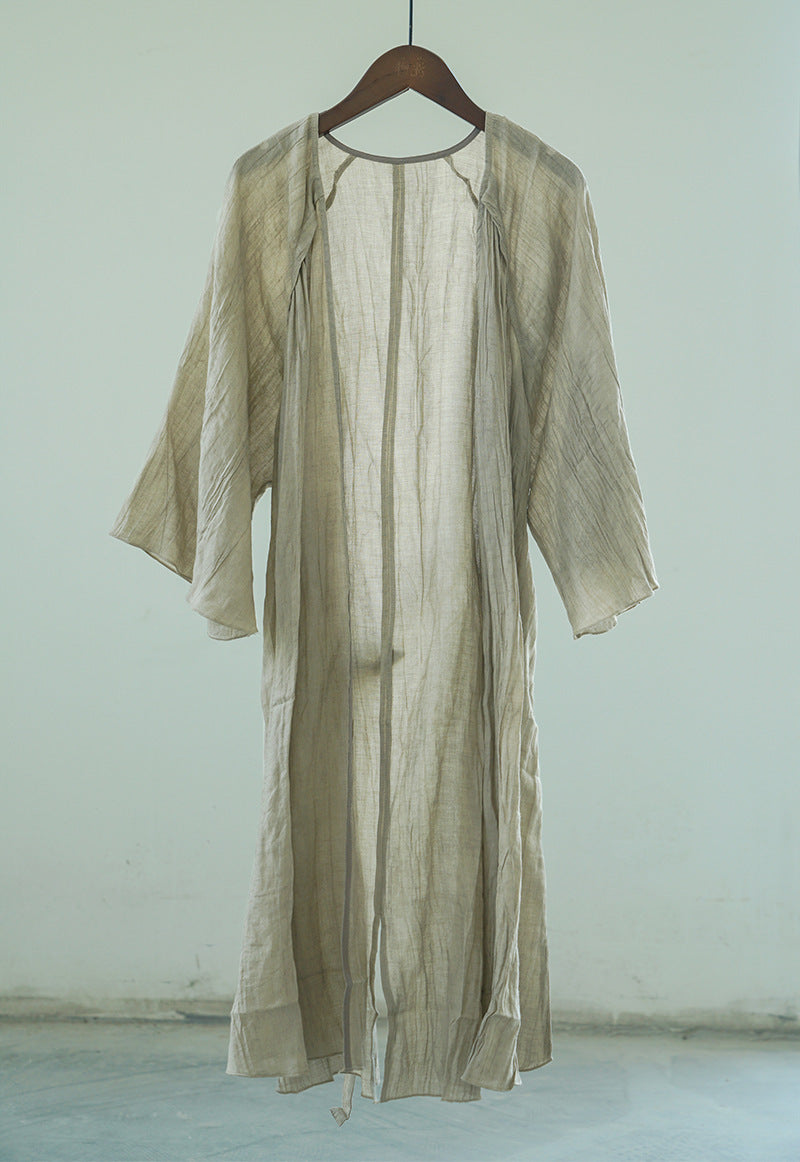 Crinkled Ramie Outer Coat in Light Brown