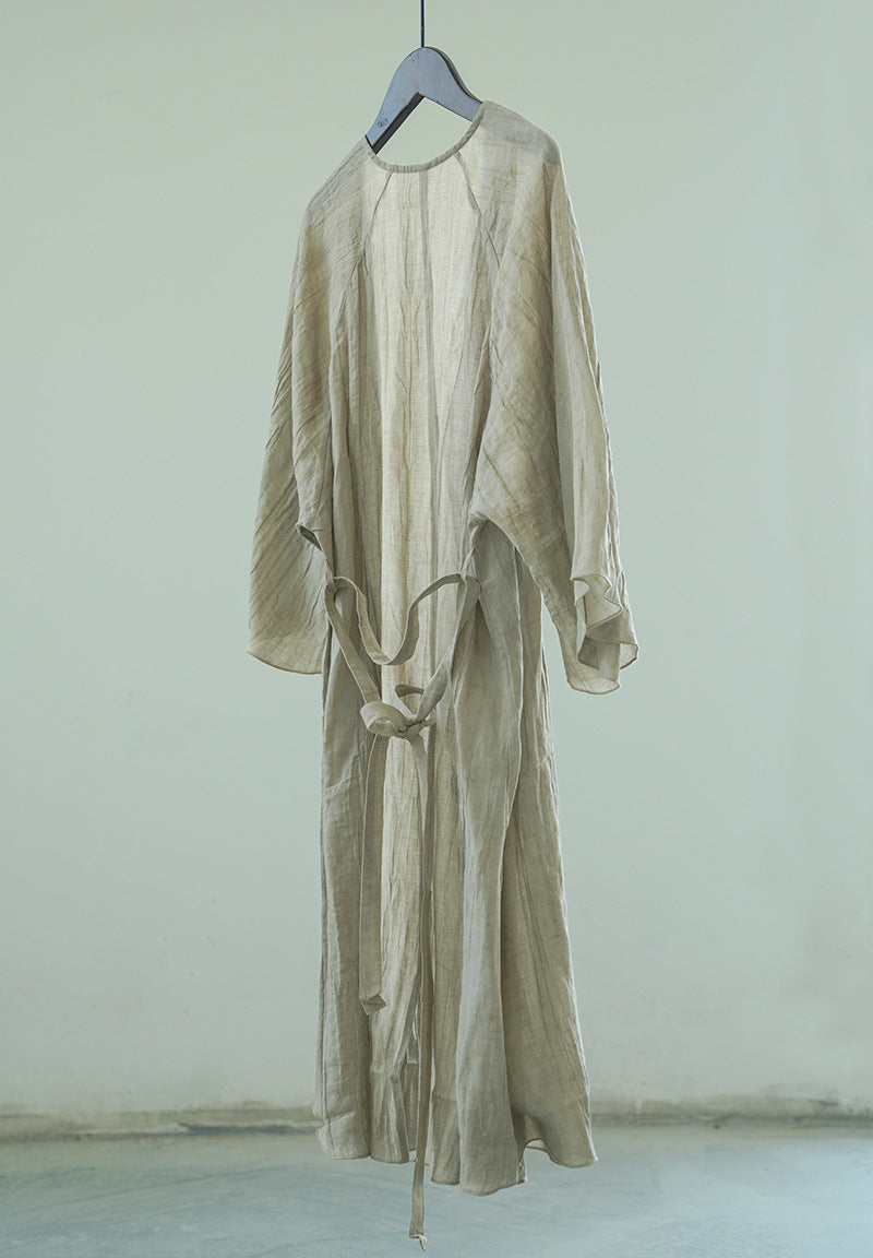 Crinkled Ramie Outer Coat in Light Brown