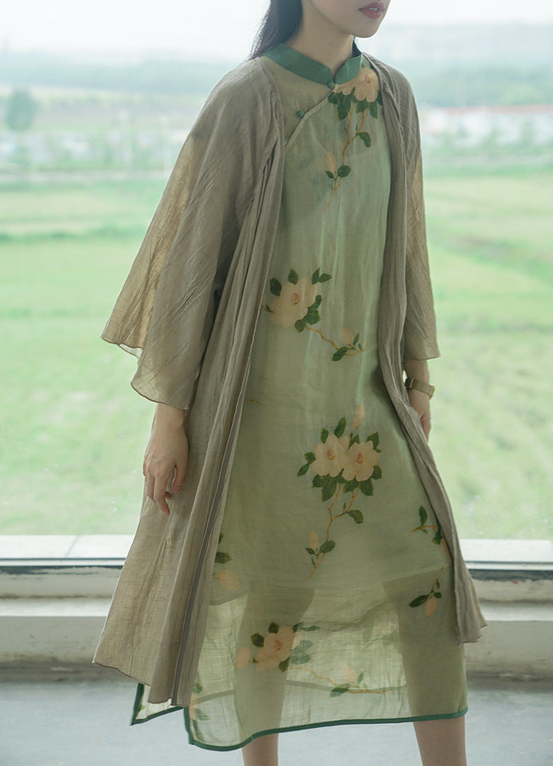 Crinkled Ramie Outer Coat in Light Brown