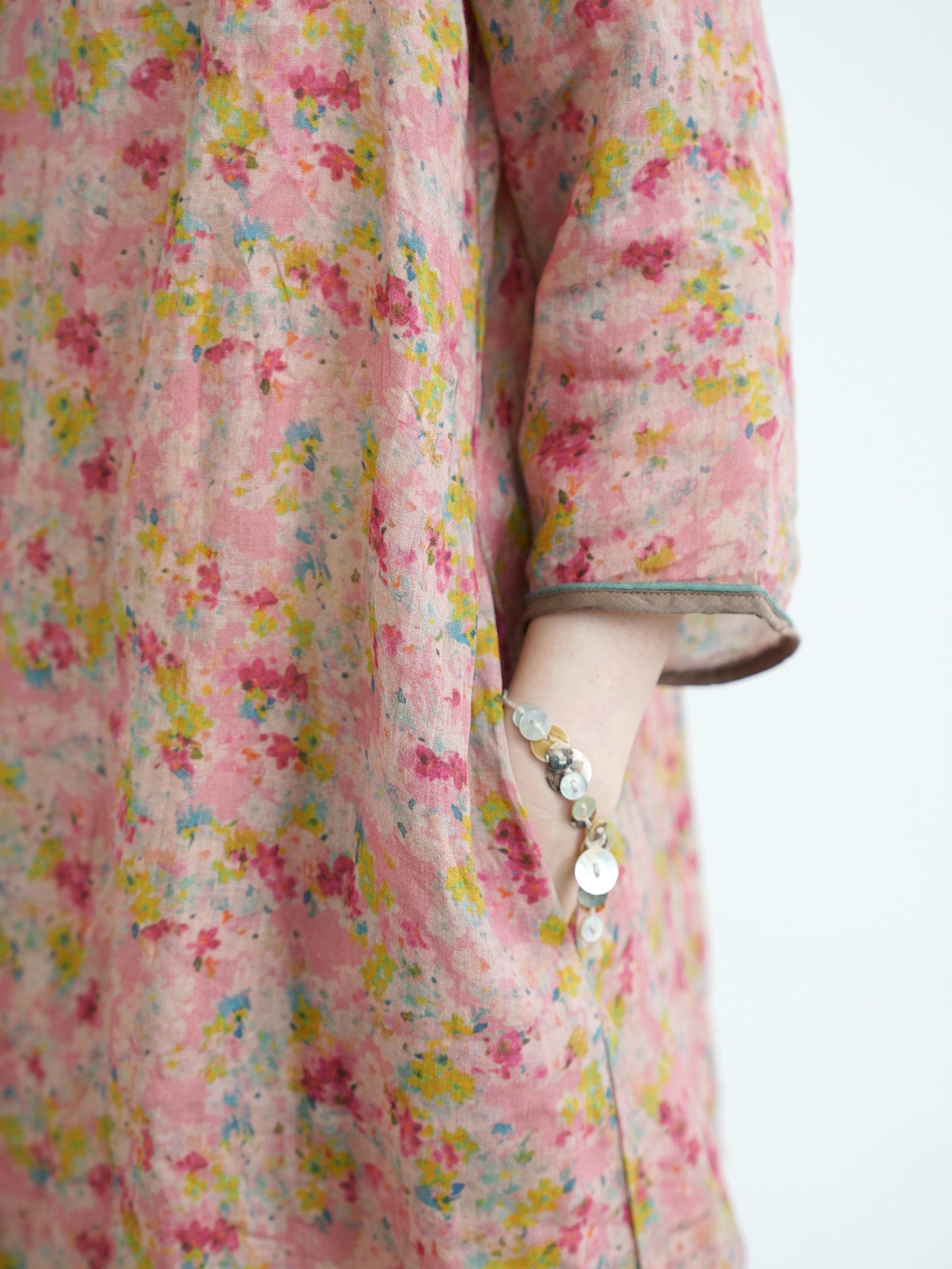 Deep Pink Floral V-Neck Cheongsam Qipao Dress