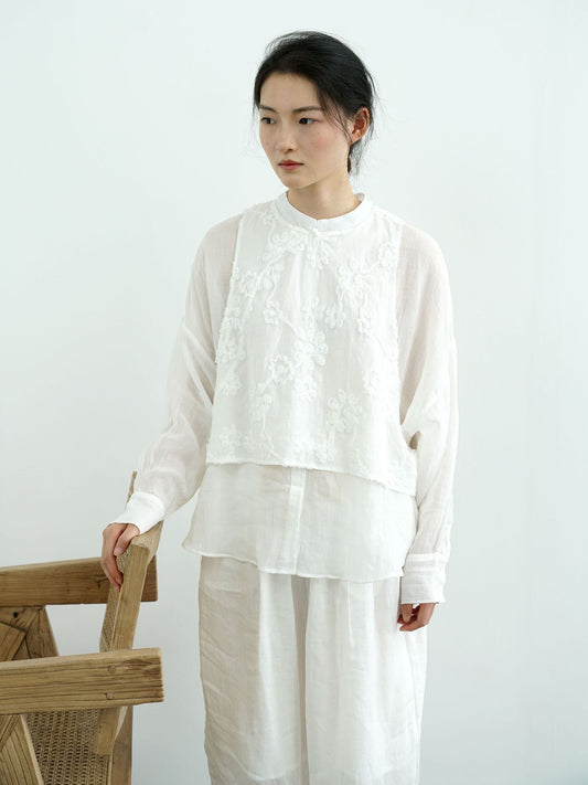 Double Layered Embroidered Cheongsam Qipao Top