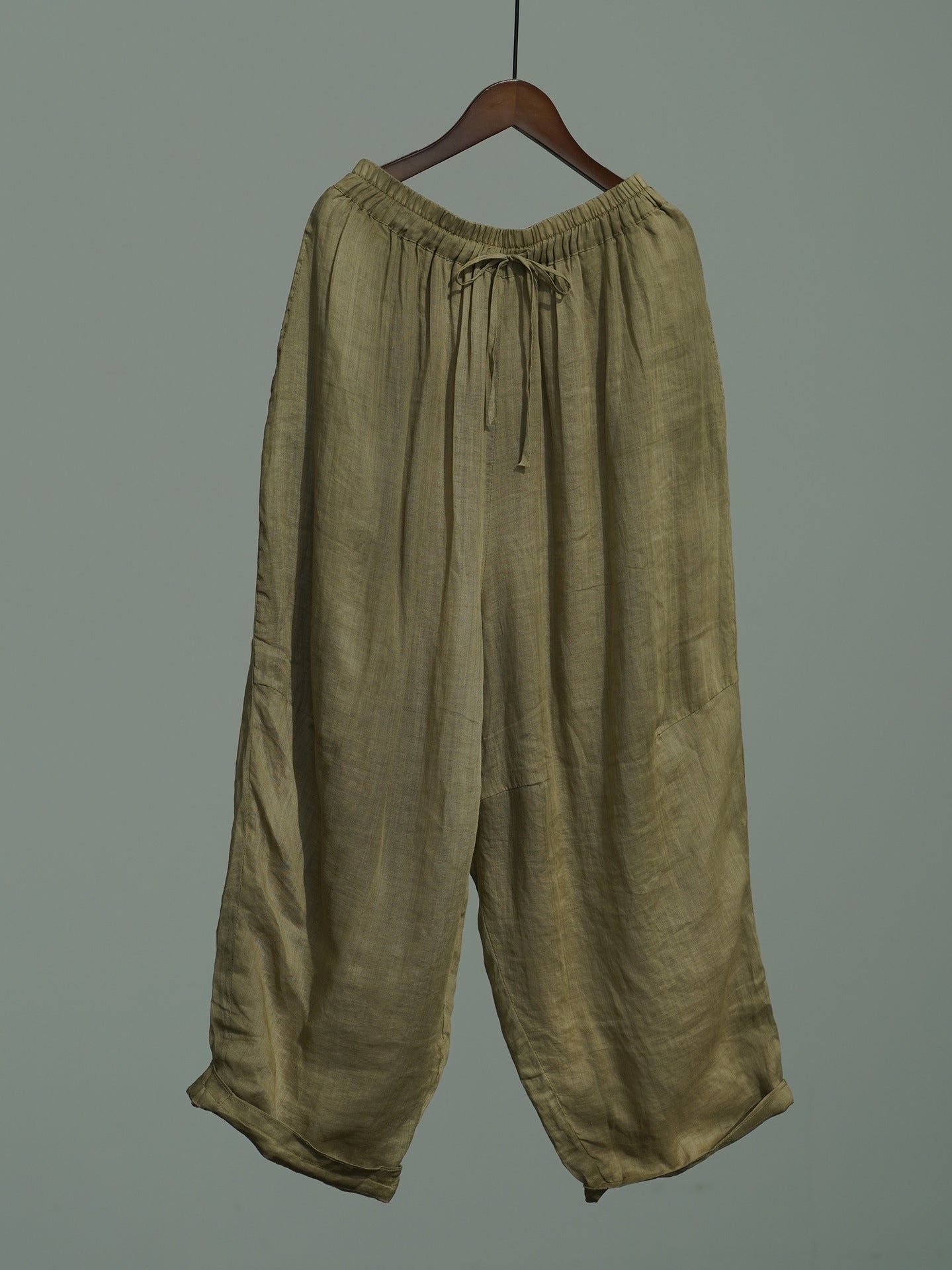 Ramie Long Pants in Khaki Green