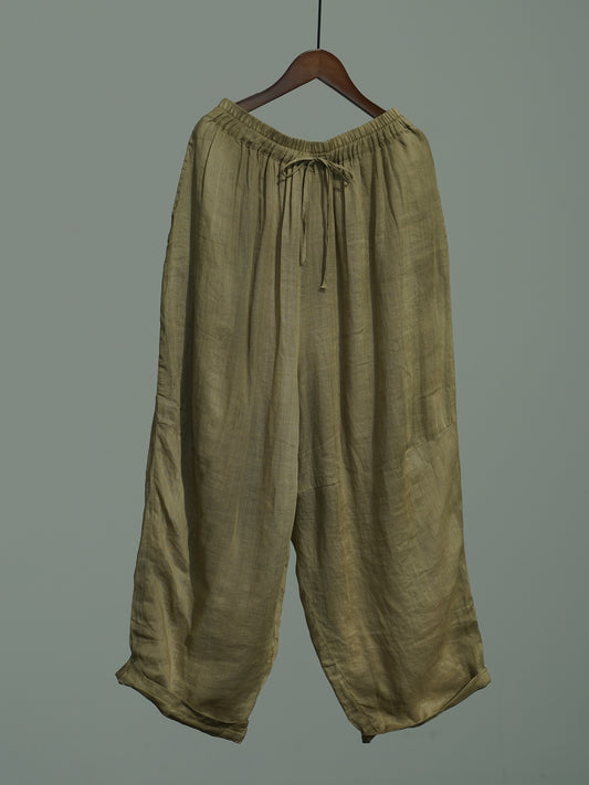 Ramie Long Pants in Khaki Green