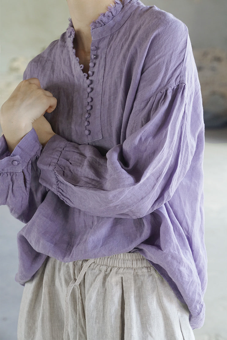 French Style Linen Top in Lavender