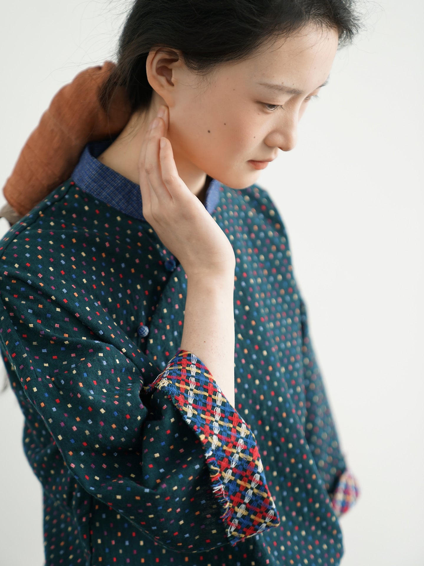 Green Jacquard Cheongsam Top