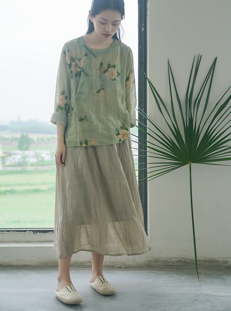 Green Magnolia Cheongsam Top