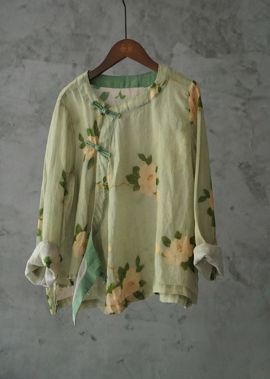 Green Magnolia Cheongsam Top