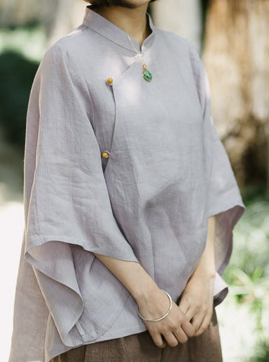 Wide Sleeve Cheongsam Top in Light Grey