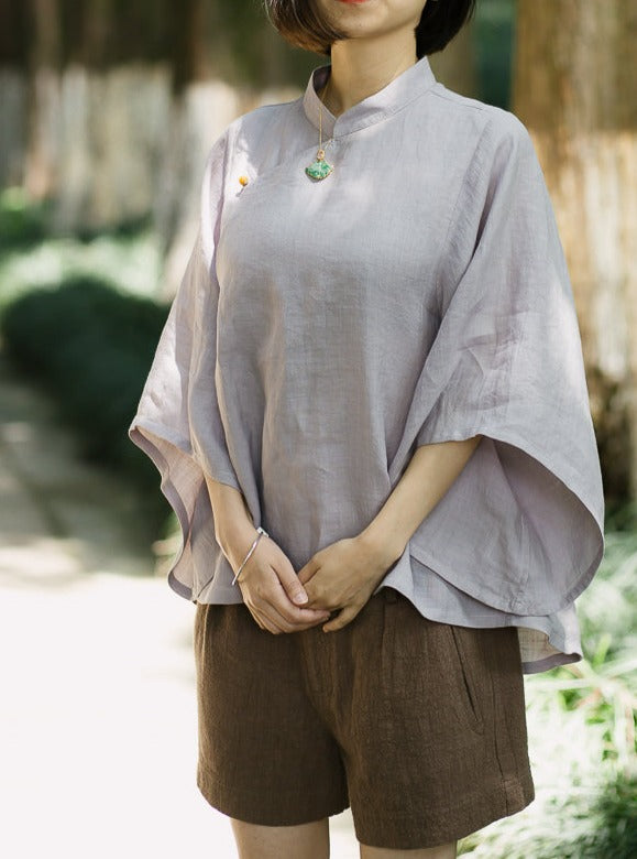 Wide Sleeve Cheongsam Top in Light Grey