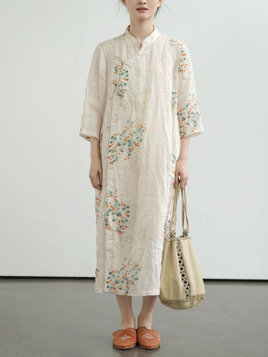 Little Floral Cheongsam Maxi Dress
