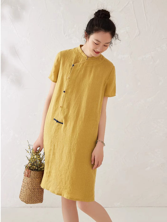 Mustard Yellow Cheongsam Dress