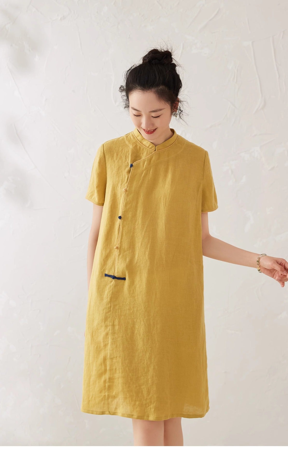 Mustard Yellow Cheongsam Dress