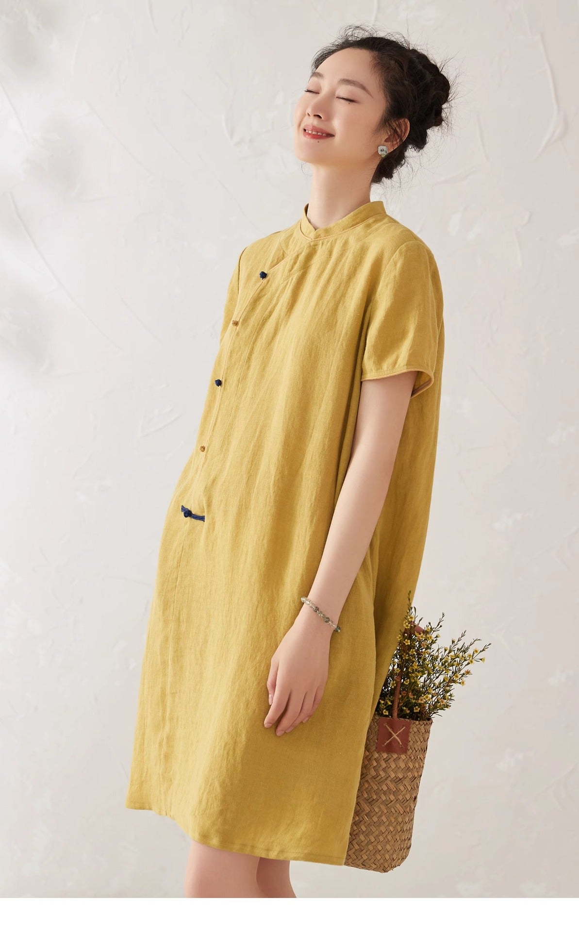 Mustard Yellow Cheongsam Dress