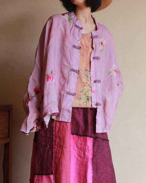 Chinese Button Cheongsam Qipao Maxi Top -  Pink Magnolia