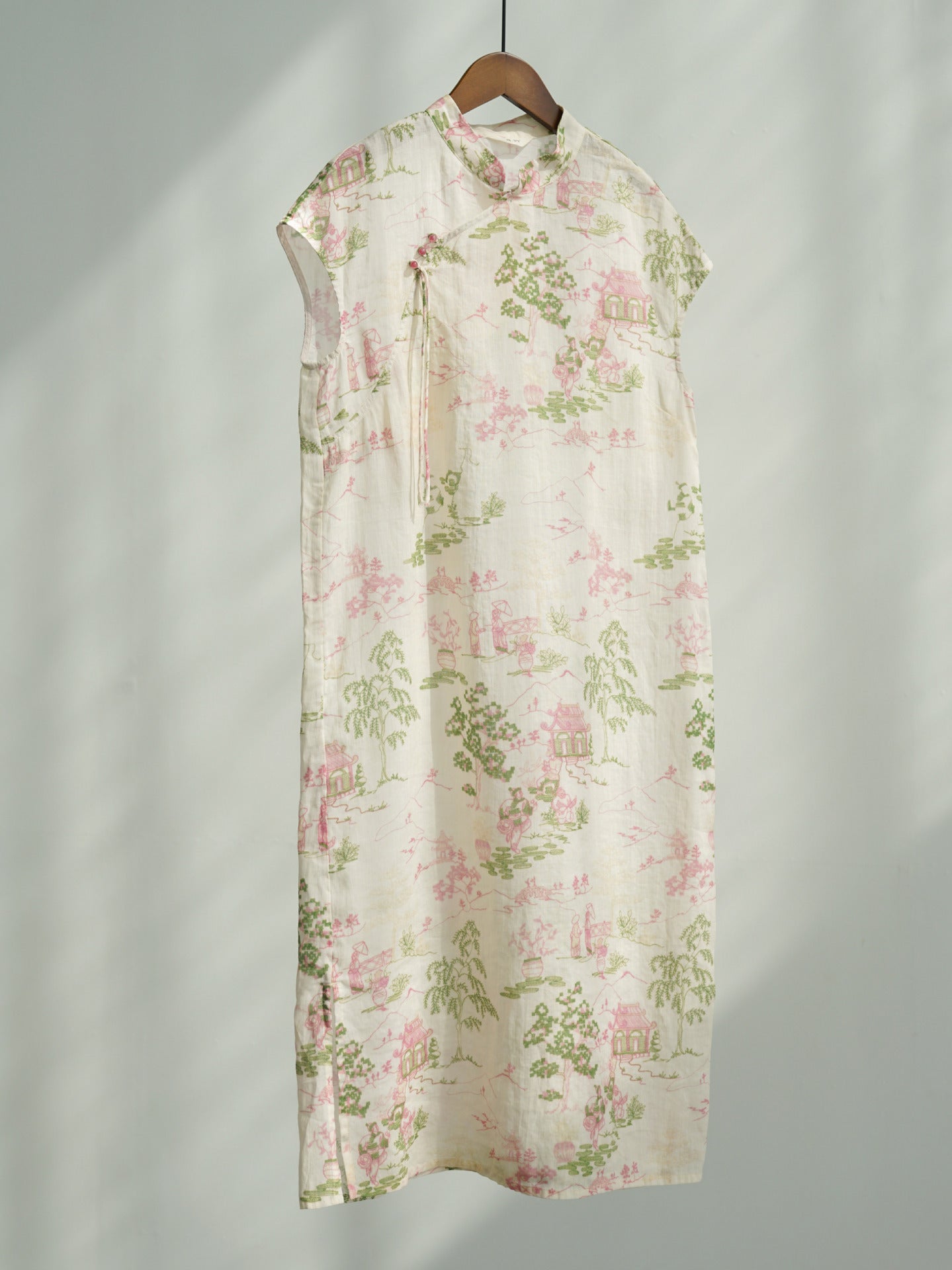 Pink and Green Painting Cheongsam Qipao Dress