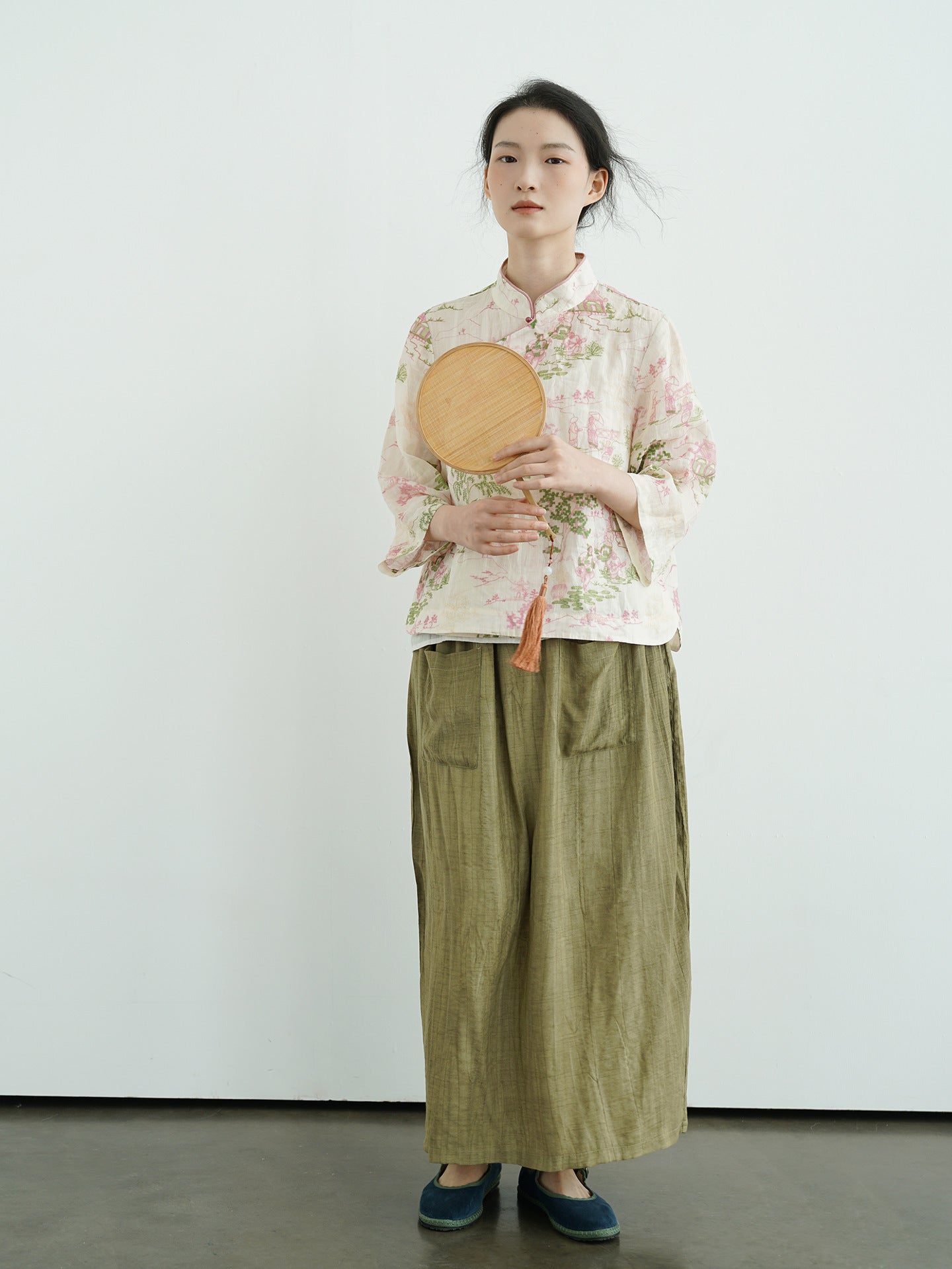 Pink and Green Painting Cheongsam Qipao Top