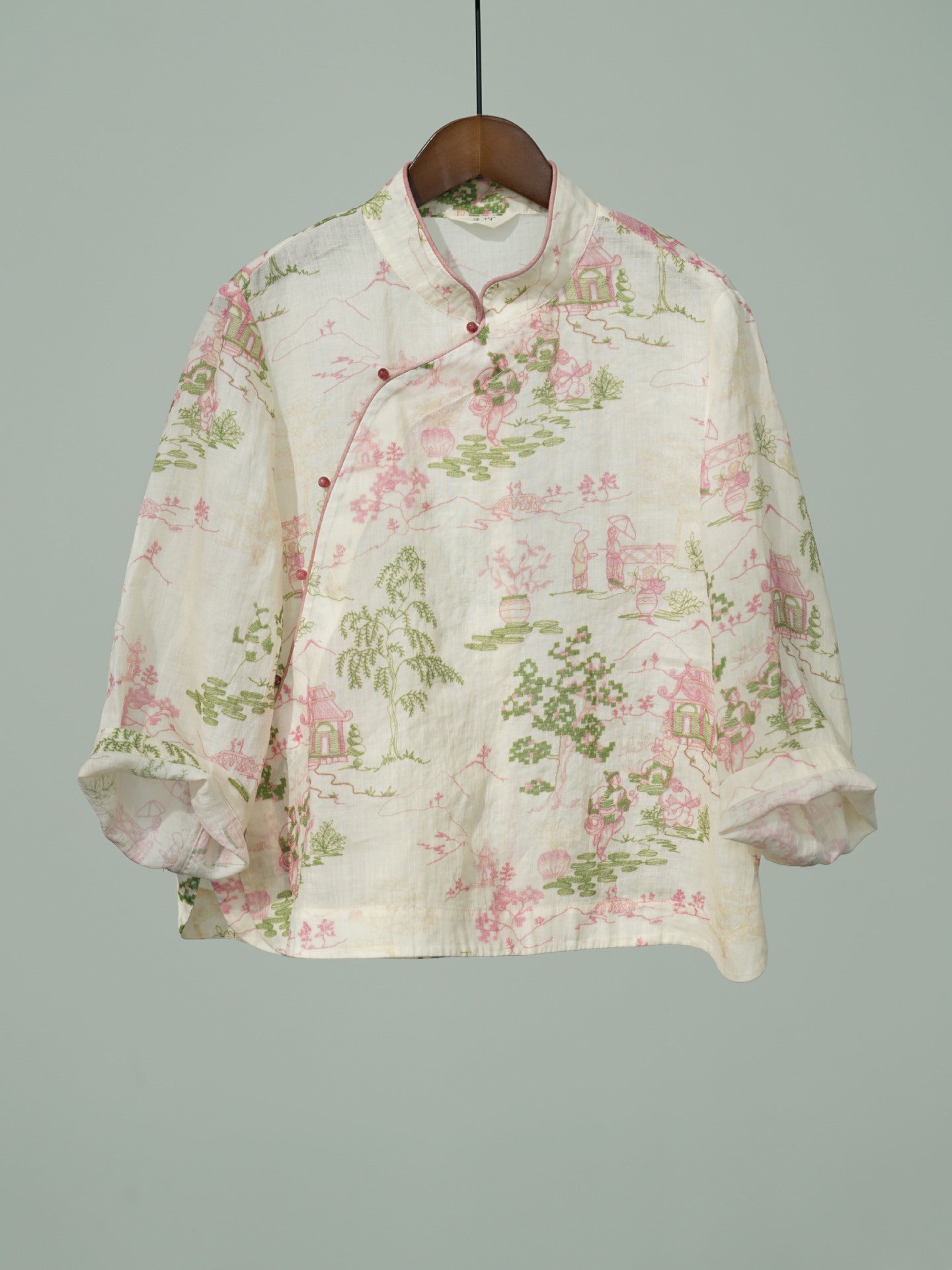 Pink and Green Painting Cheongsam Qipao Top